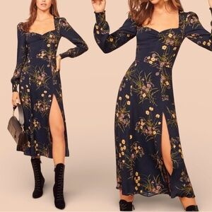 REFORMATION Wallflower Long Sleeve High Slit Midi Dress in Mademoiselle